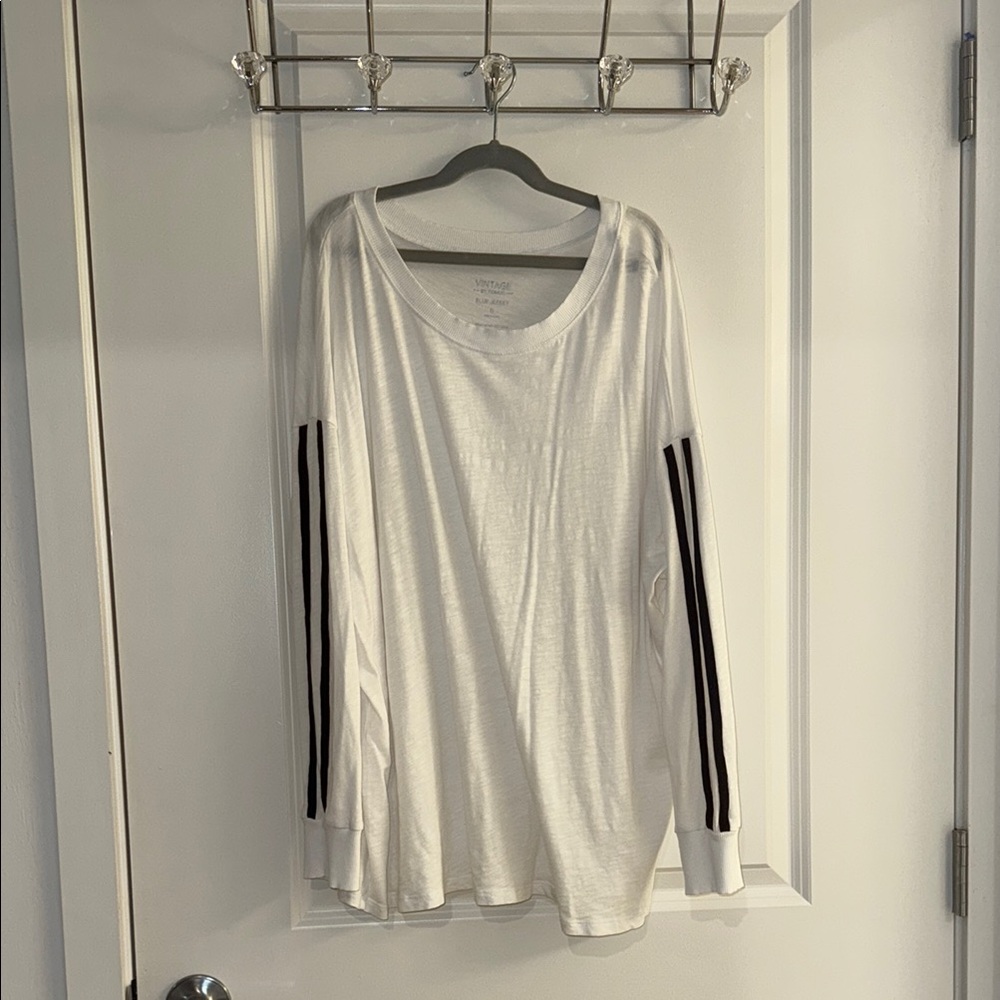 White Long Sleeve Top with Black Stripes